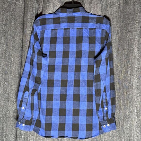 Design in Italy Men's Medium Blue & Black‎ Plaid Flannel Button-Up Shirt Outdoor - Picture 5 of 9